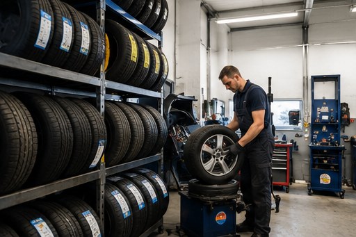 Reifenmontiermaschine im Reifenservice
